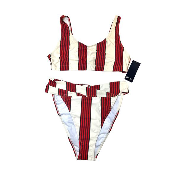 Nasty Gal The Stripe Time High-Leg Bikini Set Sz 10 - Picture 4 of 11